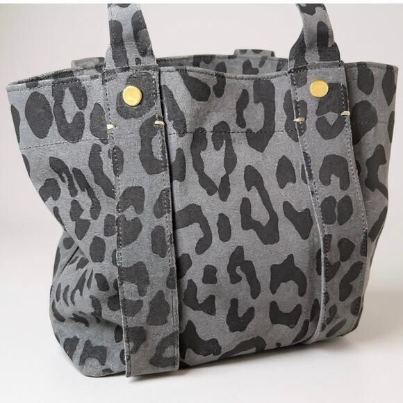 CLARE V Suede Leopard Print Tote Shoulder Bag Gray Black Animal Print - Picture 2 of 9